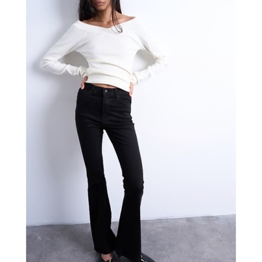 Topshop Jamie Flare Jeans High Waisted Black Denim Women 28x30 Flare Leg Stretch